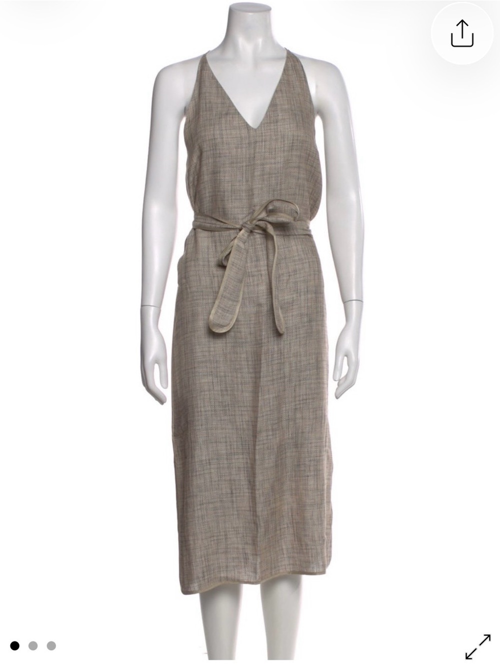 The Row Beige Tie-Waist V-Neck Linen-Blend Midi Dress